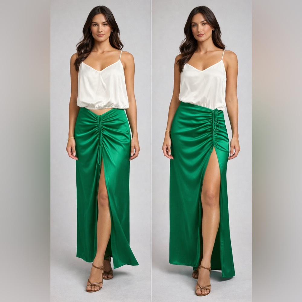 Chic Ruched Satin look Skirt + SeaShell Camisole Top Set
